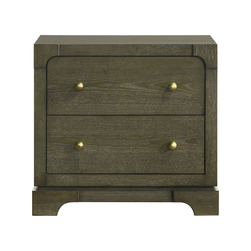 Table de chevet 2 tiroirs en bois avec boutons en laiton cacao foncé