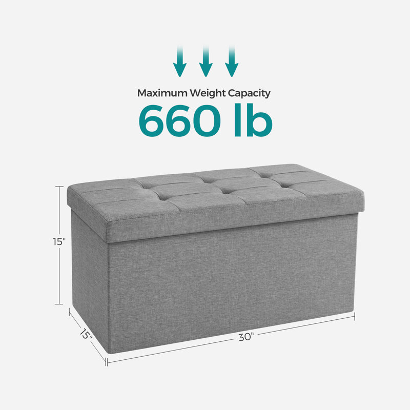 Folding Storage Ottoman Bench, Gray, Oxford Fabric