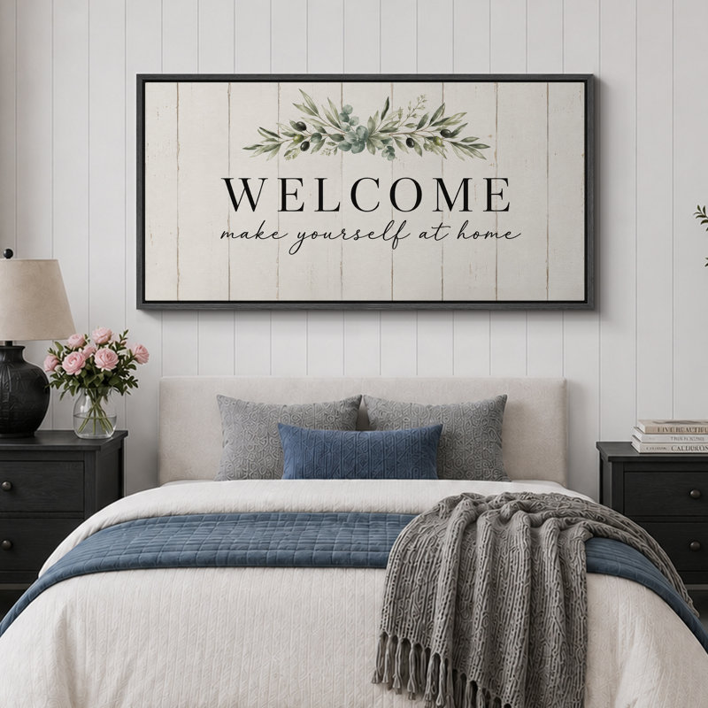 «Welcome Make Yourself At Home Olive Branch Farmhouse Entrway Decor Extra Large», reproduction d'art sur toile encadrée