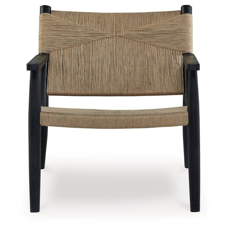 Black and Natural Jute Upholstered Accent Chair with Solid Wood Frame