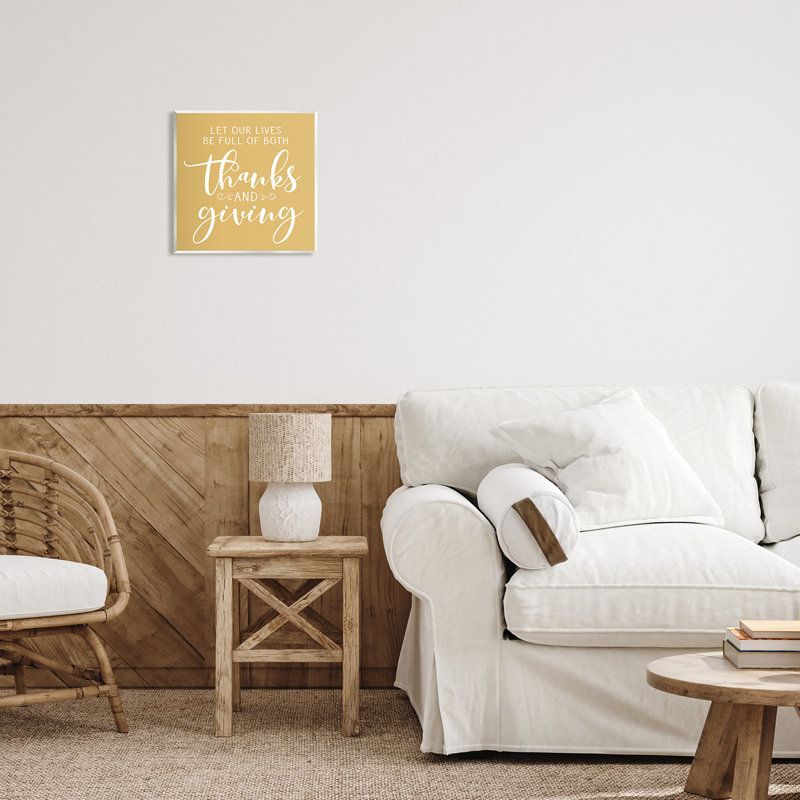 Uplifting Thanksgiving Calligraphy Phrase Warm Yellow Design by Lettered And Lined - Unframed Textual Art on MDF