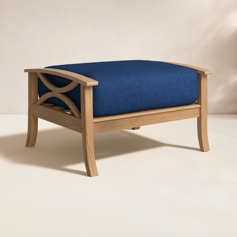 Repose-pieds d'extérieur en teck avec coussin Brunswick, Naturel, Oléfine performance marine