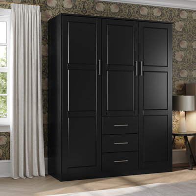 Armoire-penderie 100% bois massif avec tiroirs et tablettes réglables Bassam