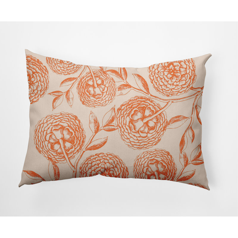 Floral Outdoor Reversible Throw Pillow, Orange
