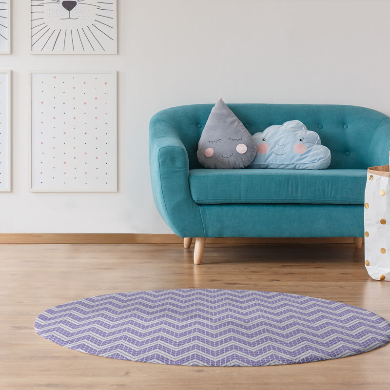 Tapis mauve/gris à chevrons à main inversé, Rond 5 pi