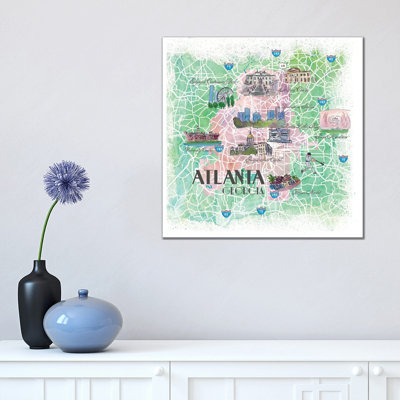 Atlanta Georgia USA Illustrated Map by Markus & Martina Bleichner - Painting on Canvas