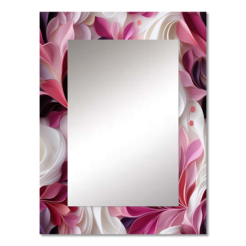 Pink And White Abstract Waves Serenity - Abstract Mirror, Abstract Unique Wall Mirror, Printed Metal Art, 32" x 24"