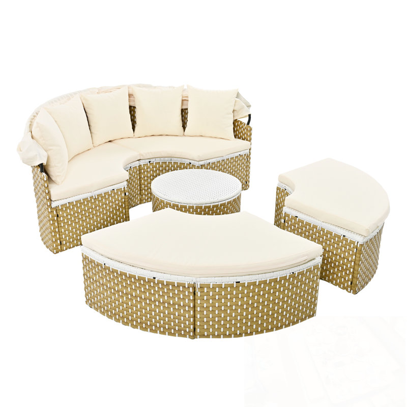 Ensemble de canapé d'extérieur rond avec auvent rétractable Patio Furniture, Beige