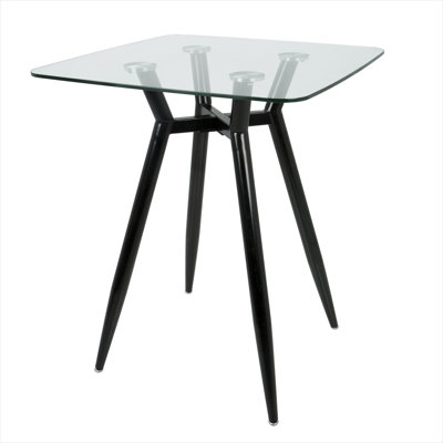 Table de comptoir carrée en verre avec pieds en acier noir, sièges 4, style Mid-Century moderne, plateau en verre transparent, 30 po x 30 po