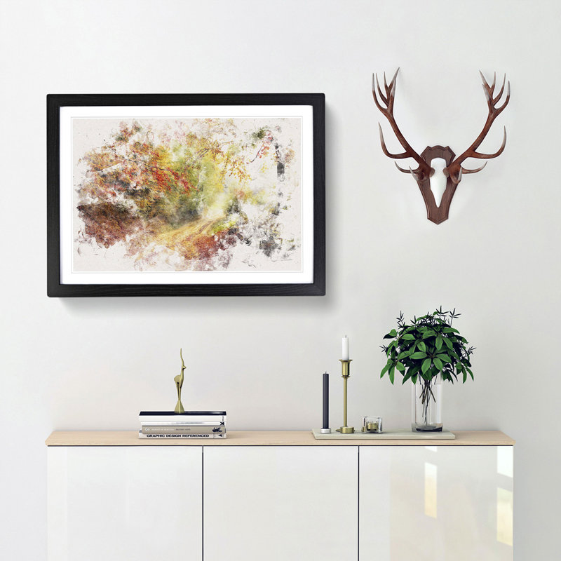 Autumn Forest Watercolour - Picture Frame Graphic Art Print, 36cm H x 48cm W x 2cm D, Black Framed