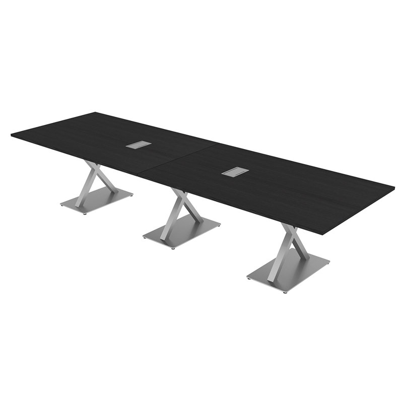 Table de conférence rectangulaire avec base en X en métal | Unité électrique, Cyprès noir, Argent argent, L 72 po x l 36 po