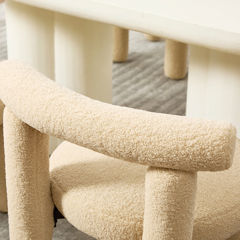 Modern Sherpa Dining Chairs With Curved Back, Armless Accent Side Chair For Dining Room/Living Room, Camel