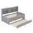 Twin Wooden Bed With Built-In Shelf Storage, 3 Storage Compartments And Trundle In Grey Book Spacious Drawers +-1179192963