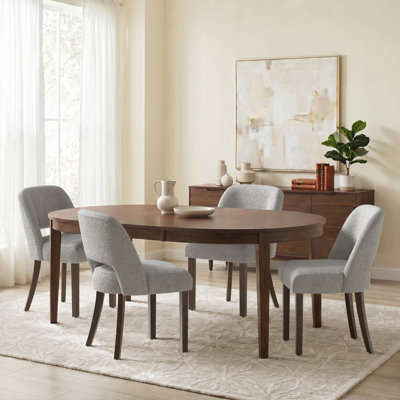 Modern Chenille Upholstered Dining Chair with Solid Wood Legs, Mid-Century Accent Side Chair for Kitchen & Dining Room