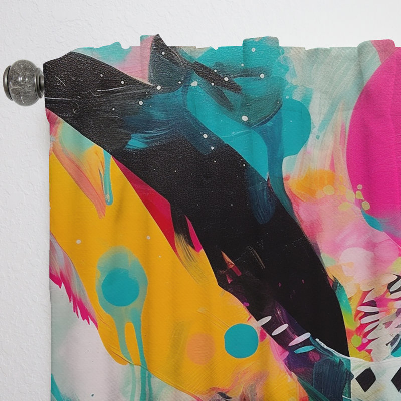 Rideau en velours abstrait rose et turquoise Enigma I - 1 panneau, L 52 po x L 120 po