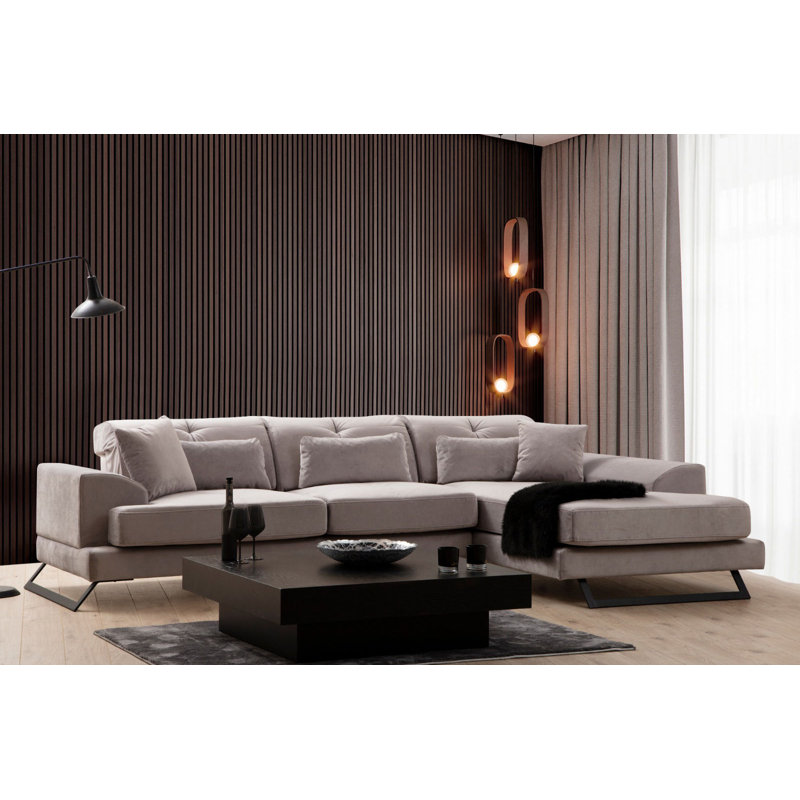 Modern Corner Sofa with Adjustable Backrest, Light Grey Fabric, 74.8 x 119.6 x 36.2 inches | Beech Wood & Chipboard Frame, Durable 100% Polyester | Includes 5 Cushions (2 - 17.7 x 17.7 in, 3 - 25.6 x 11.8 in) | Stylish & Functional for Living Room
