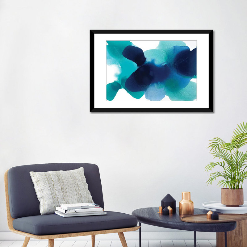 « free form blues », impression sur toile, H 16 po x l 24 po x P 1 po, Papier d'art encadré noir, Blanc