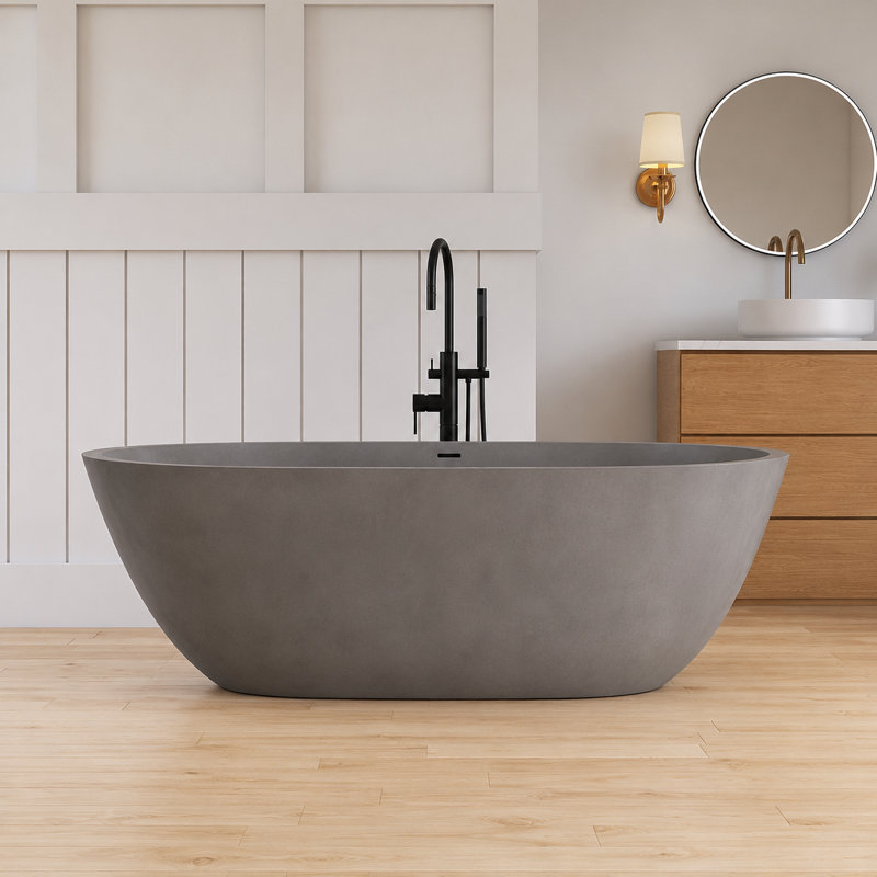 75" x 40" Freestanding Soaking Cement Bathtub, Gray 