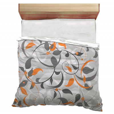 Gray Foliage Illustration Quilted Floral Comforter