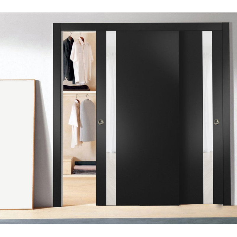 Portes coulissantes en verre givré Planum, Noir mat / blanc, 60 po x 96 po