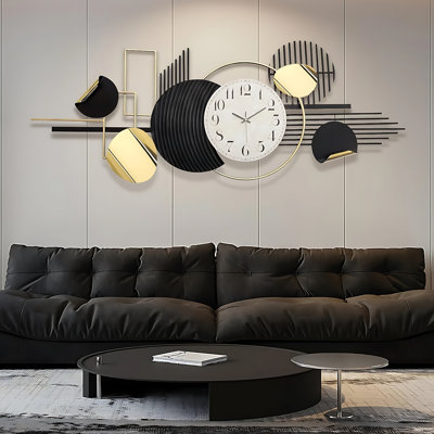Large Metal Modern Abstract Geometric 3d Wall Clock - Indoor Use For Living Room, Bedroom, Dining Room - No Electricity Required, Featherles