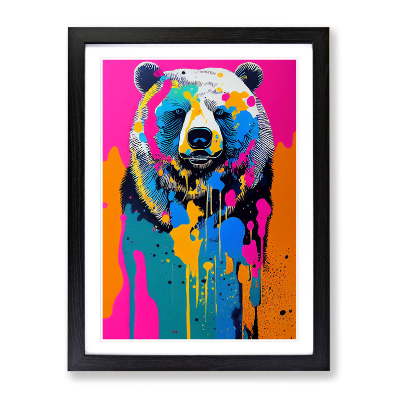 Dripping Paint Bear No.1 - Single Picture Frame Print, Black, 64cm H x 46cm W x 2cm D