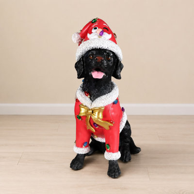 Christmas Labrador Retriever Statue, Holiday Dog Figurine in Santa Outfit for Home Decor