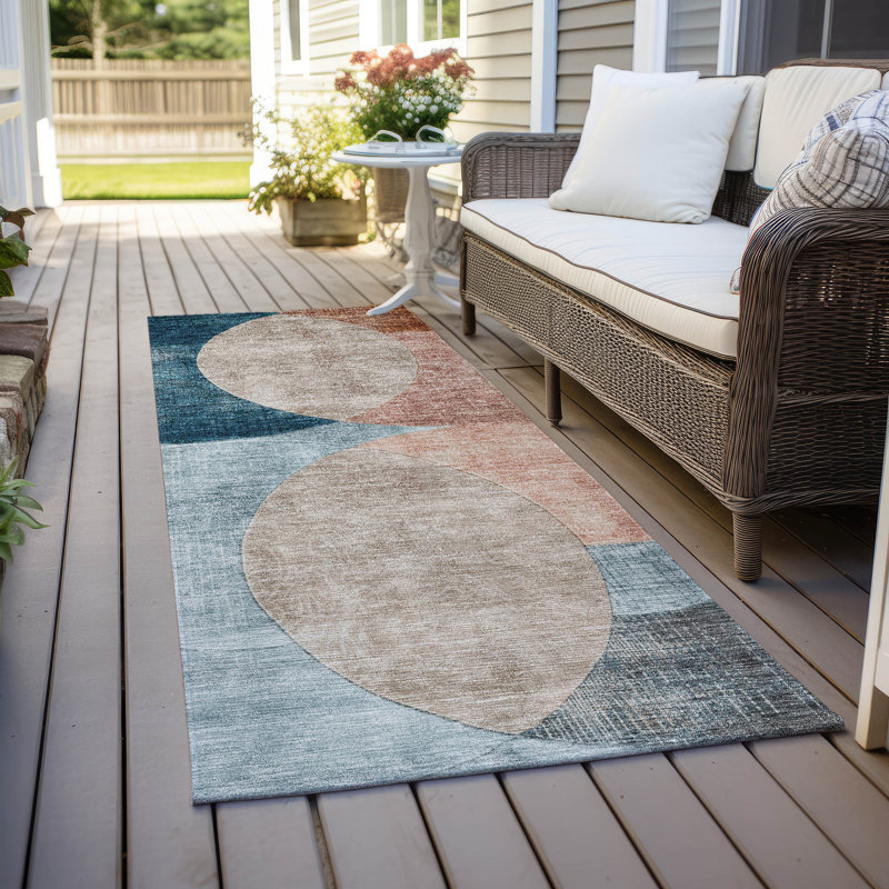 Machine Washable Indoor/Outdoor Cicel ACN1140 Rust Rug, Runner 2'3" x 7'6"