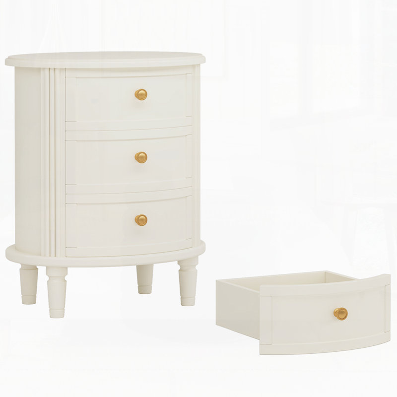 Oval Nightstand with 3 Drawers