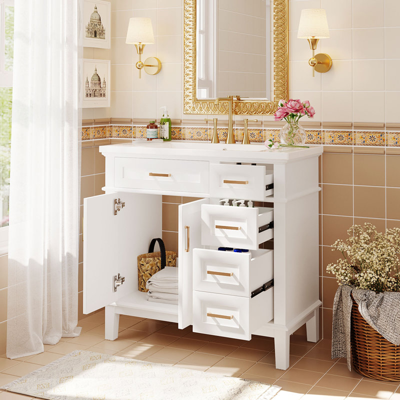 36'' Single Bathroom Vanity with Ceramic Top, White