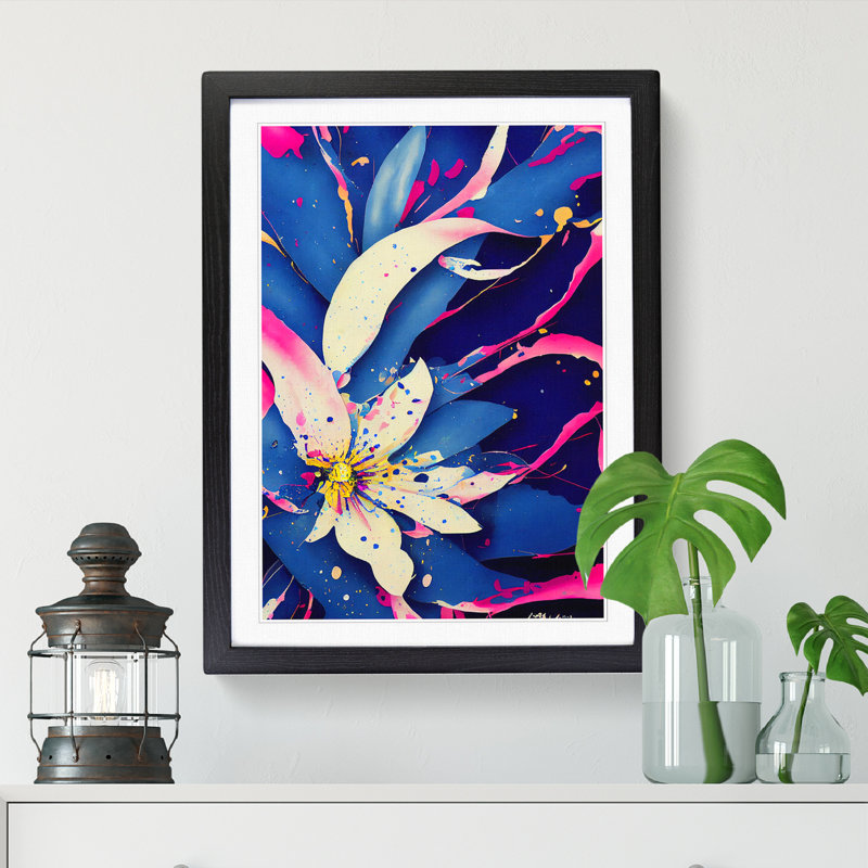 Bluebell Flower Splatter Vol.2 - Single Picture Frame Print, 64cm H x 46cm W x 2cm D, Walnut Framed