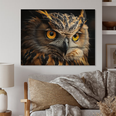 Portrait de hibou jaune - impression sans cadre sur bois