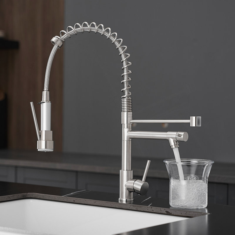 Commercial Kitchen Faucet With Pull Down Sprayer, Stainless Steel Single Handle Single Lever Kitchen Sink Faucet