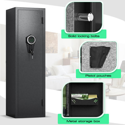 3-5 Gun Safe, Quick Access Biometric Fingerprint Gun Safe for Rifles and Pistols, Rifle Gun Safe with Silent Mode and Alarm System, Gun Cabinet with R -  ZenithZest, GKL-138W