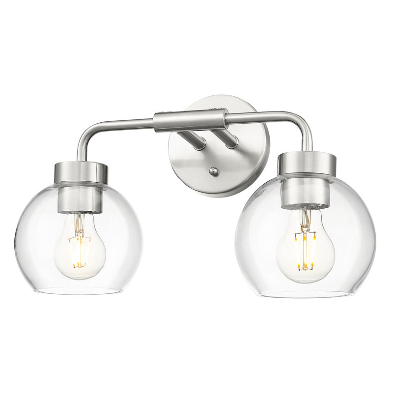 16 Inch 2-Light Farmhouse Vanity Light, Clear Glass Globe Shade, Brushed Nickel, Brushed Nickel, 2 Lights 