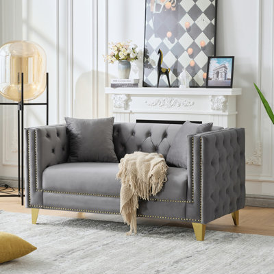 Velvet loveseat with Button Nailhead