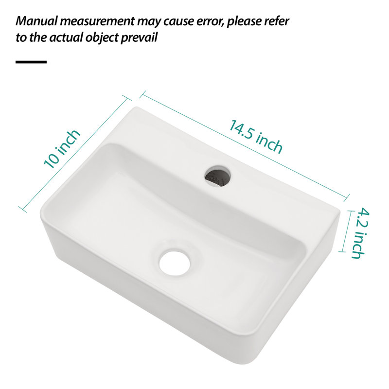 White Ceramic Rectangular Wall-Mount Bathroom Sink