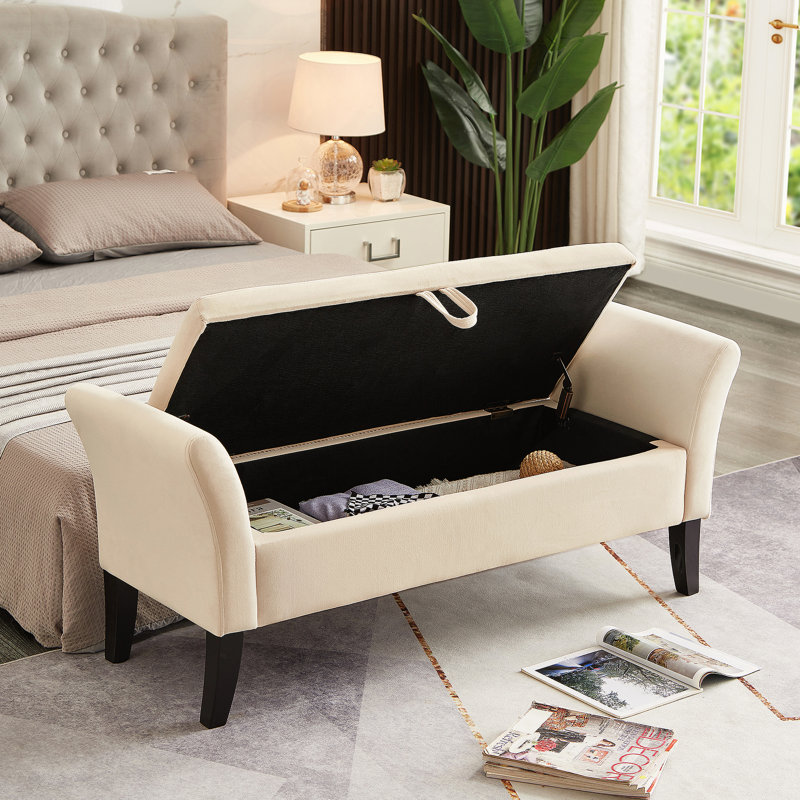 Banc rembourré 51,5 po avec rangement, Beige