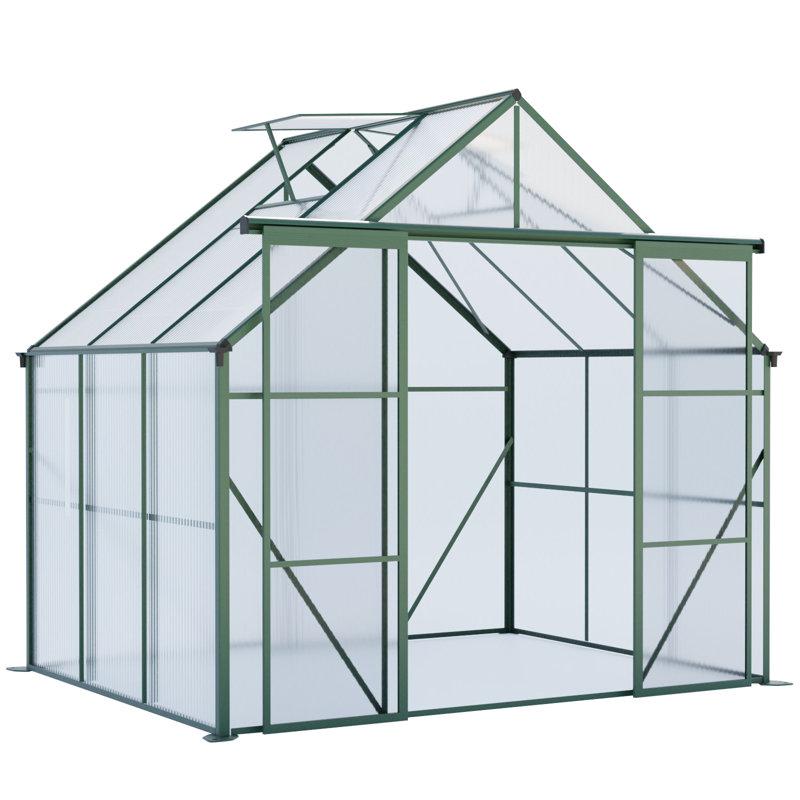 EverGrow Heavy-Duty Walk-In Polycarbonate Greenhouse with Sliding Double Doors, Adjustable Roof, and Anchored Aluminum Base