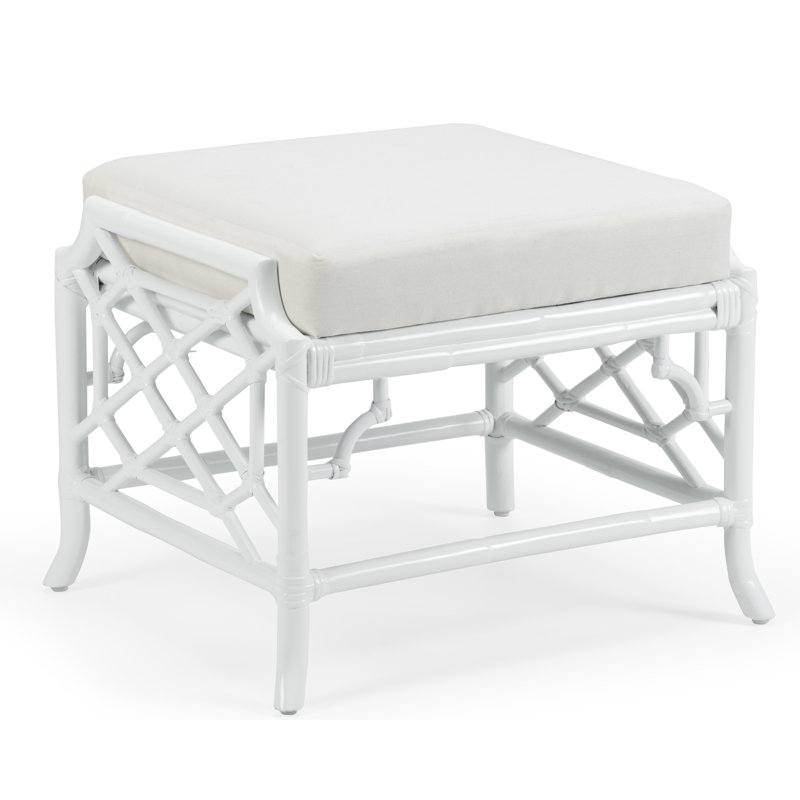 White Coastal Upholstered Rattan Ottoman Stool