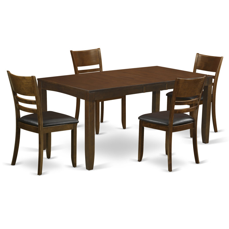 5 Piece Dining Set Includes a Rectangle Dining Room Table with Butterfly Leaf and 4 Faux Leather Upholstered Kitchen Chairs, 36x66 Inch, Espresso