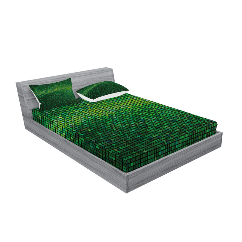 Ensemble de taie décorative et coussin décoratif vert Ambesonne, Ensemble de draps pour très grand lit californien
