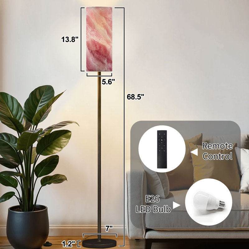 Lampe sur pied en pierre de sel rose himalayenne de bloc de cristal massif à intensité variable avec lampe à pied et télécommande