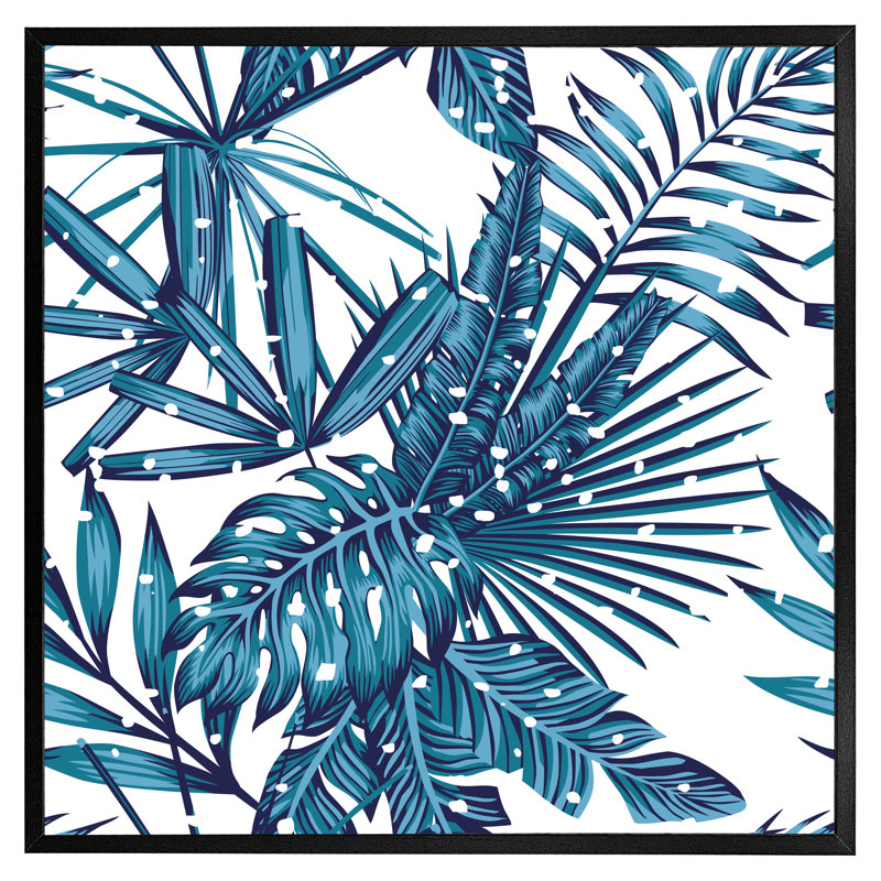 Abery Snow Tropical Leaves - Single Picture Frame Print, 31cm H x 31cm W x 4cm D, Black Framed