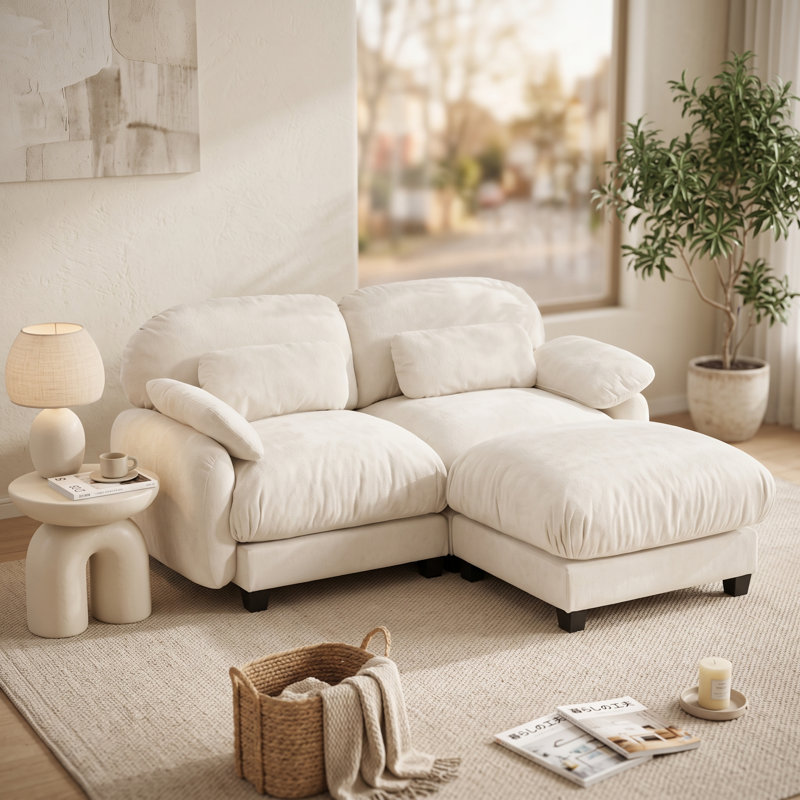 Canapé surdimensionné 2 places en chenille avec pouf amovible, canapé-lounge extra profond inspiré des nuages, beige