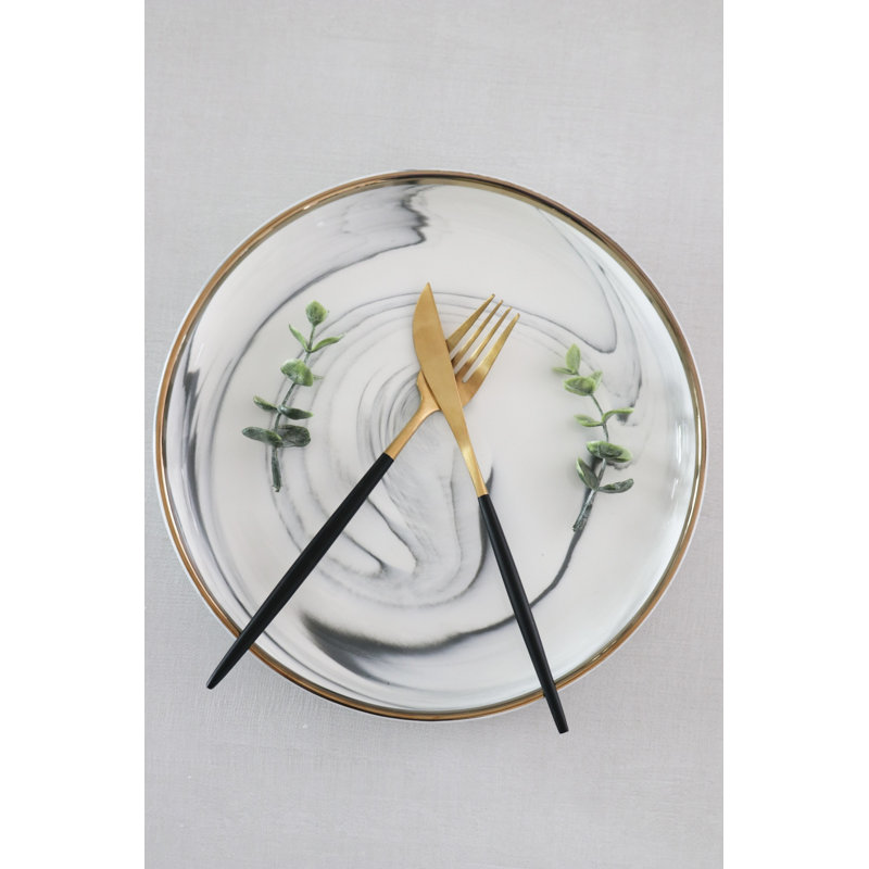  Assiettes en céramique avec garniture dorée - Assiettes de cuisine pour le déjeuner, le déjeuner et le dîner - (10 pouces)