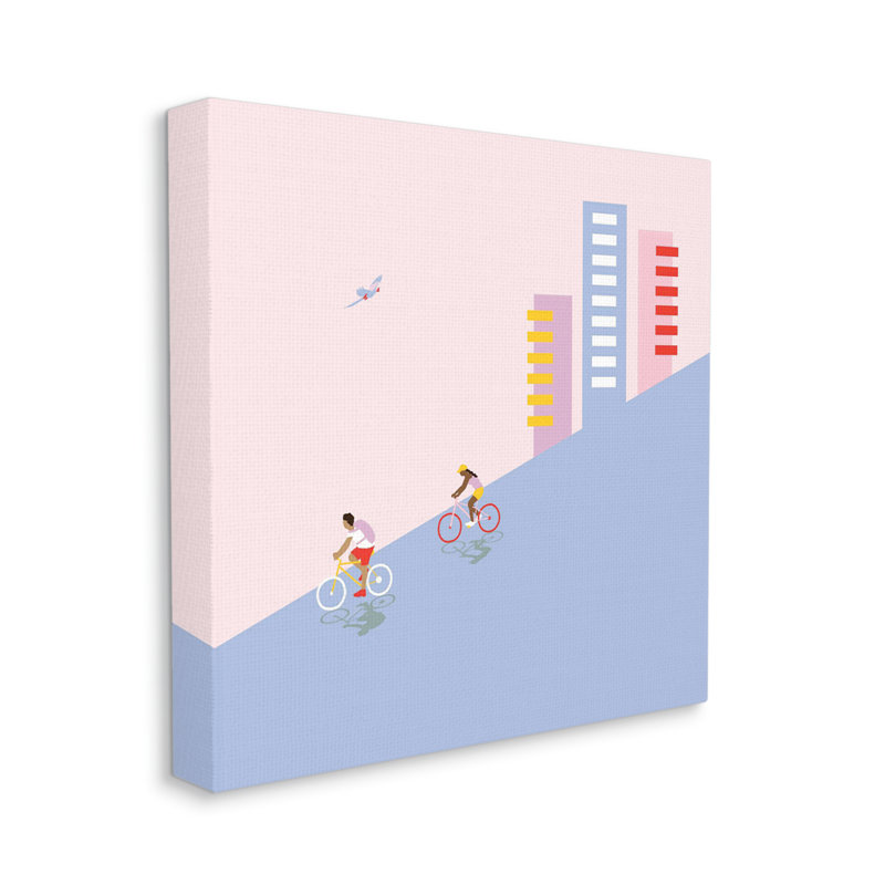 Paysage urbain moderne, descente à vélo, oiseau tropical - impression, H 17 po x l 17 po x l 1,5 po, Toile tendue