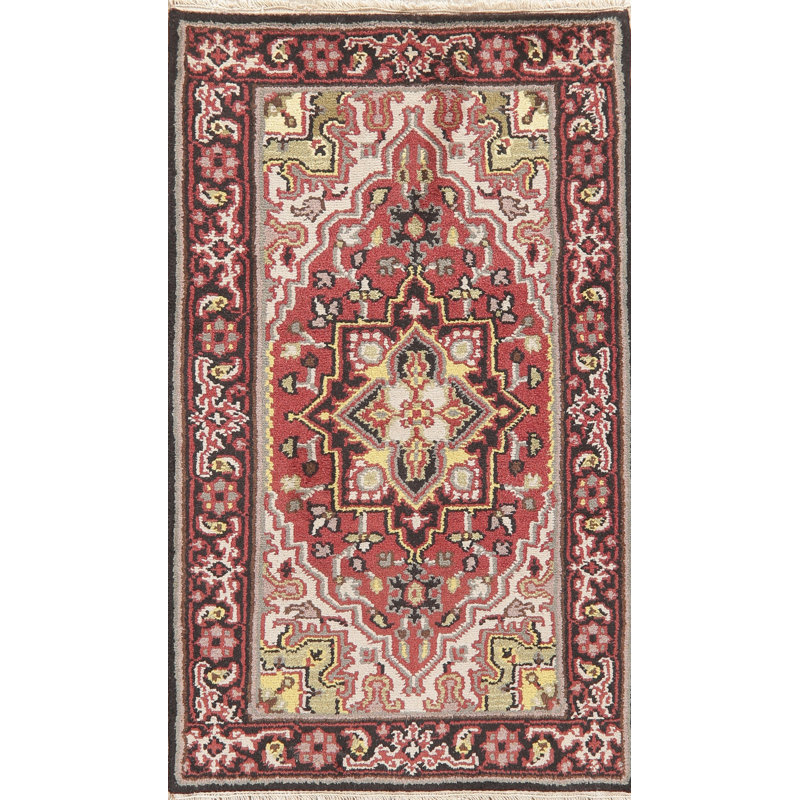 Tapis traditionnel rouge à motif géométrique 3x5