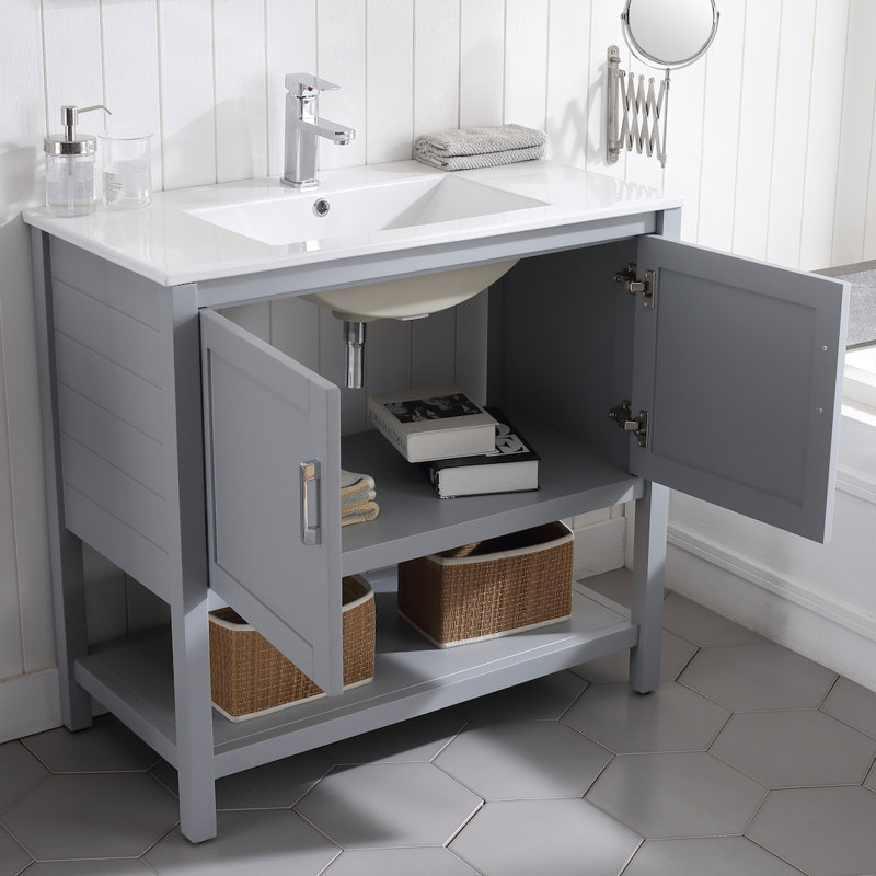 Meuble-lavabo simple 36 po avec lavabo, Gris métallique