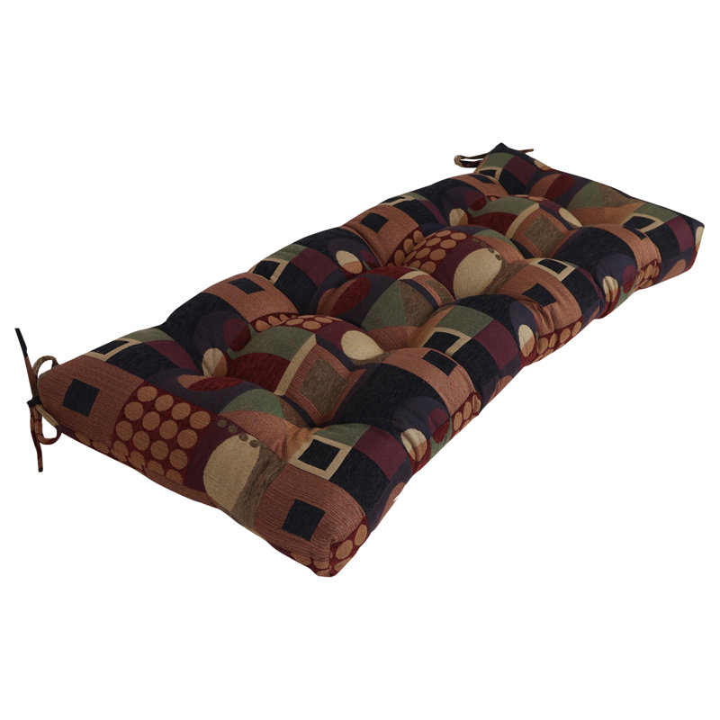 Coussin de banc capitonné en jacquard chenille, Motif géométrique multicolore, L 46 po x P 19 po